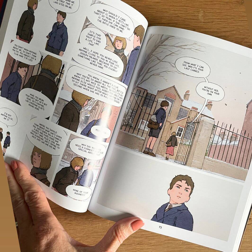 Sample page of When the Sky Falls Graphic Novel by Phil Earle, showing illustration style