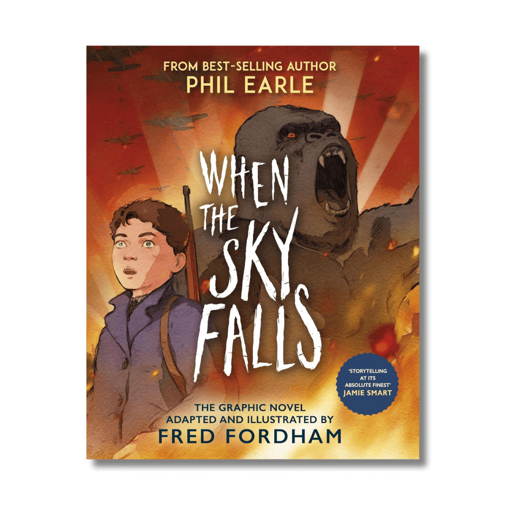 Cover of When the Sky Falls Graphic Novel by Phil Earle & Fred Fordham, showing a boy and a gorilla