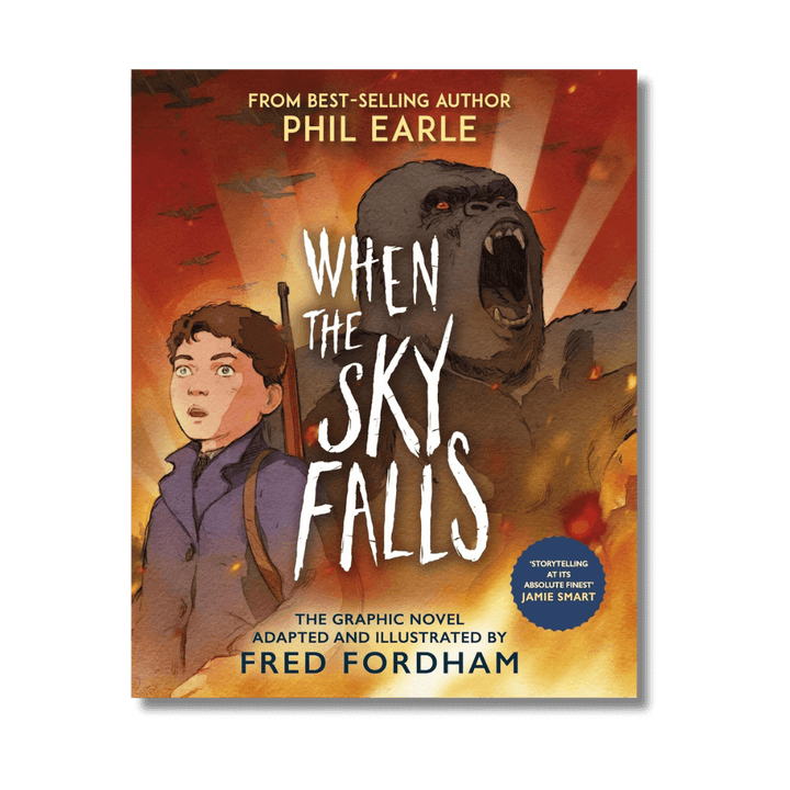 Cover of When the Sky Falls Graphic Novel by Phil Earle & Fred Fordham, showing a boy and a gorilla