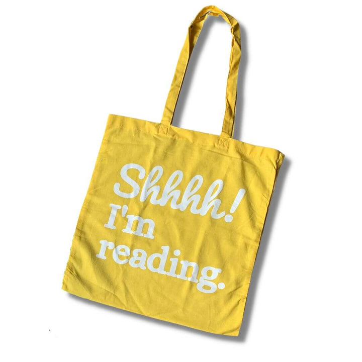 Yellow Shhh! I'm reading 100% cotton tote bag for bookworms.